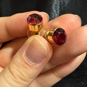 Elegant Gold and Red Stud Earrings